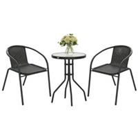 3-Piece Garden Set with 2 Stackable Chairs, Black, Refurbished