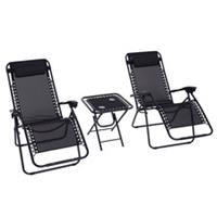 Outsunny 3PC Zero Gravity Lounge Set w/ Cup Holders, Black, Refurbished