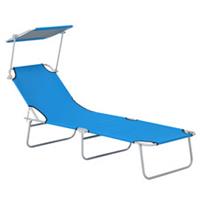 Outsunny Adjustable Backrest Folding Sun Lounger w/ Canopy, Blue, Refurbished