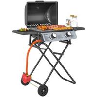 Outsunny Foldable Gas BBQ Grill w/ Lid&Built-in Thermometer, Black, Refurbished