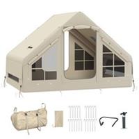 Outsunny 2-4 Person Inflatable Glamping Tent with Hand Pump, Beige, Refurbished