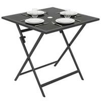 Outsunny Square Dining Table w/ Built-in Parasol Hole, Black, Refurbished
