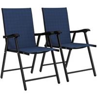 Outsunny 2PCS High Back Armrest Folding Garden Chairs, Navy Blue, Refurbished