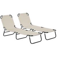Outsunny 5-Level Adjustable Reclining Chaise Lounges 2Pc, Cream, Refurbished