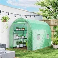 Outsunny Polytunnel Greenhouse w/ 4 Mesh Windows, Walk-In Greenhouse Refurbished