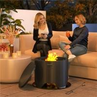 Outsunny Outdoor Round Fire Pit with Lid, Firepit with Fire Poker, Refurbished