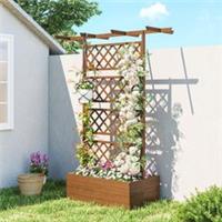 OutsunnyWooden Trellis Planter Raised Garden Bed for Climbing Plants Refurbished