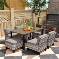 Outsunny 7 PCS Rattan Garden Dining Set with Cushions, Umbrella Hole Refurbished