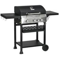 Outsunny 3+1 Burner Propane BBQ Grill with Thermometer, Black, Refurbished