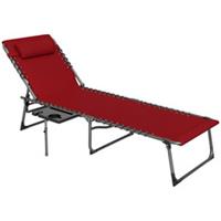 Outsunny 5-Level Back Folding Sun Lounger with Cup Holder, Red, Refurbished