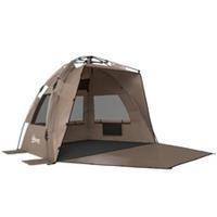 Outsunny 2-3 Person UPF15+ Pop Up Beach Tent with Carry Bag, Brown, Refurbished
