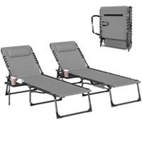 Outsunny 5-Level Back Folding Sun Lounger with Cup Holder, Grey, Refurbished