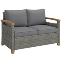 Outsunny 2-Seater Rattan Sofa with Acacia Wood Armrests, Dark Grey, Refurbished