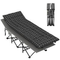 Outsunny Adult Folding Camping Cot with Comfort Mattress, Black, Refurbished