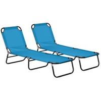 Outsunny 2-Pack Reclining Chaise Lounge Chairs, Sky Blue, Refurbished