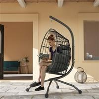 Outsunny Egg Chair Outdoor Indoor Garden Swing Chair, Folding Basket Refurbished