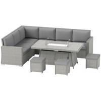 Outsunny 7PC Rattan Garden Furniture Set w/50,000 BTU Fire Pit Table Refurbished