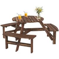 Outsunny 6 Person Fir Wood Table Bench Set Outdoor Garden Patio, Refurbished