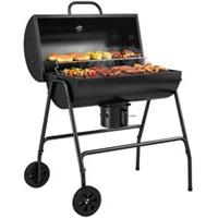 Outsunny Trolley Barrel Charcoal BBQ Grill with Thermometer, Black, Refurbished