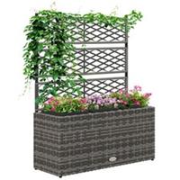 Outsunny PE Rattan Raised Planter Box with Trellis, Refurbished