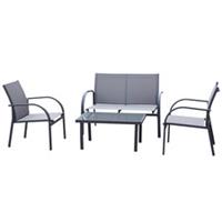 Outsunny 4pcs Patio Sofa Set with Glass Coffee Table, Grey, Refurbished