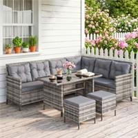 Outsunny 6 PCs Patio wicker Sofa Set Rattan Chair Furniture w/ Glass Refurbished