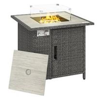 Outsunny Rattan Gas Fire Pit Table with Rain Cover, Wind Guard Refurbished