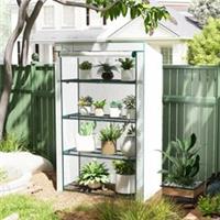 Outsunny 4 Tier Lean-to Mini Greenhouse with Reinforced PE Cover Refurbished