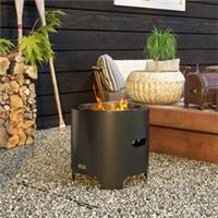 Outsunny Fire Pit, Round Metal Bonfire Stove with Poker, Black Refurbished