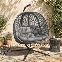 Outsunny Double Hanging Swing Chair w/ Stand & Cup Holders, Refurbished