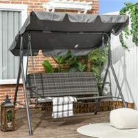 Outsunny 3Seater Rattan Swing Chair Bench w/Stand, Adjustable Canopy Refurbished