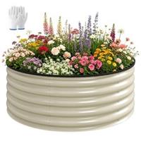 Outsunny Galvanised Planter with Gloves, Cream White, Refurbished