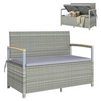 Outsunny 170 L Rattan Garden Storage Bench, Light Grey, Refurbished