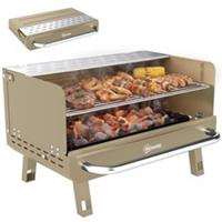 Outsunny Portable Camping BBQ Grill Adjustable Grates Khaki, Refurbished
