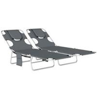 Outsunny 2-Pack Folding Sun Lounger With Reading Hole Dark Grey, Refurbished