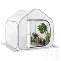 Outsunny Pop-Up Mini Greenhouse PE Cover Zipper Door White, Refurbished