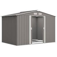 Outsunny 9 x 6FT Galvanised Garden Storage Shed with Sliding Door, Grey