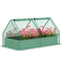 Outsunny Raised Garden Bed Planter Box with Greenhouse, Green and Dark Grey