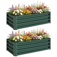 Outsunny Set of 2 Raised Garden Bed Galvanised Planter Box, Green