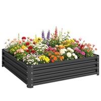 Outsunny Raised Garden Bed Metal Patio Backyard Flower Vegetable Planter Grey