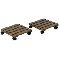 Outsunny 2 Pack Plant Caddy with Wheels, Square Wooden Plant Pot Trolley