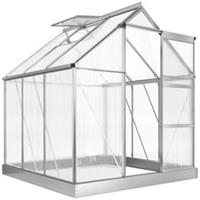 Outsunny 6 x 6ft Walk-In Polycarbonate Greenhouse with Foundation Window Silver