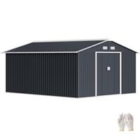 Outsunny 13 x 11ft Garden Shed Storage with Foundation Kit and Vents, Grey