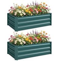 Outsunny Set of 2 Raised Garden Bed Galvanised Planter Box, Green