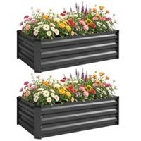 Outsunny Set of 2 Raised Garden Bed Outdoor Galvanised Planter Box, Grey