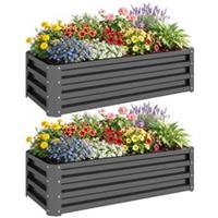 Outsunny Set of 2 Raised Garden Bed Galvanised Planter Box, Light Grey