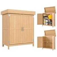 Outsunny Wooden Garden Shed Double Door Tool Storage House, 74x43x88cm, Natural