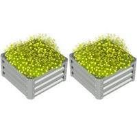 Outsunny Set of 2 Raised Garden Bed Galvanised Planter Box, Light Grey