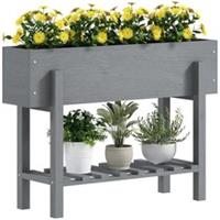 Outsunny Wooden Raised Bed w/ Bed Liner, Drainage Holes, Storage Shelf, Grey