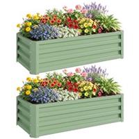 Outsunny Set of 2 Raised Garden Bed Galvanised Planter Box, Light Green